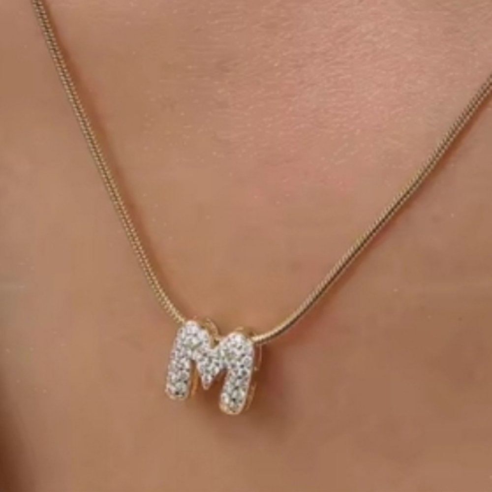Pave Mini Letter M Necklace; NWOT